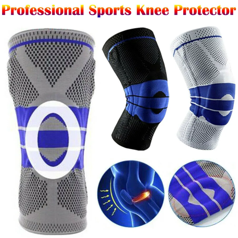 Unisex Sports Silicone Knee Pads Compression Support Spring Protection Kneecap