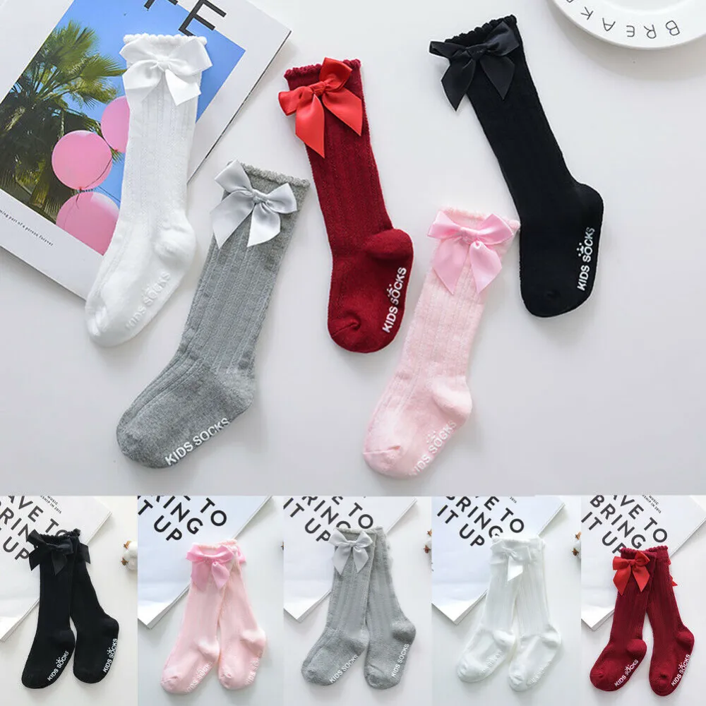 Girls' Skin Friendly Stockings Monochrome Bow Decoration Stylish Socks