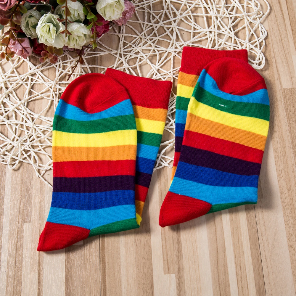 Women' s High Striped Rainbow Socks Sports Hosiery Leisure Socks