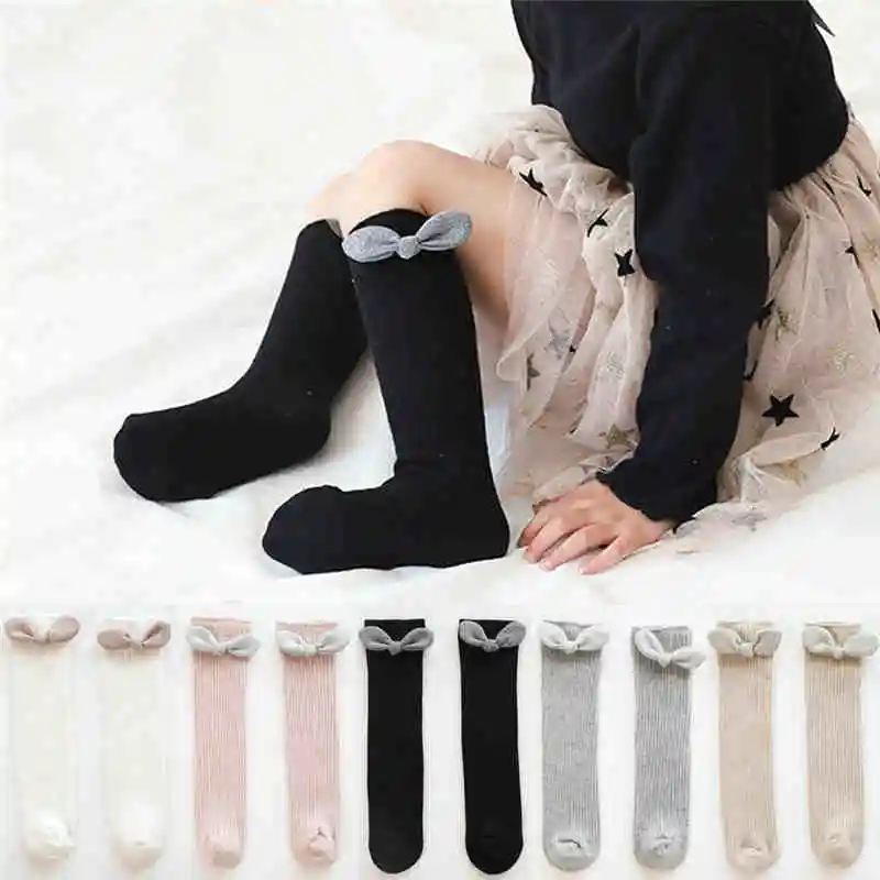 Toddler Girls Socks, Warm Bow Stockings, Cute Knee Tight Sock