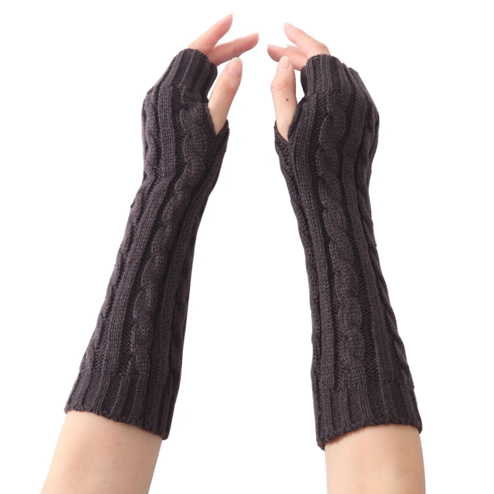 Women Autumn Winter Thermal Gloves Solid Color Twist Knit Fingerless Arm Warmer