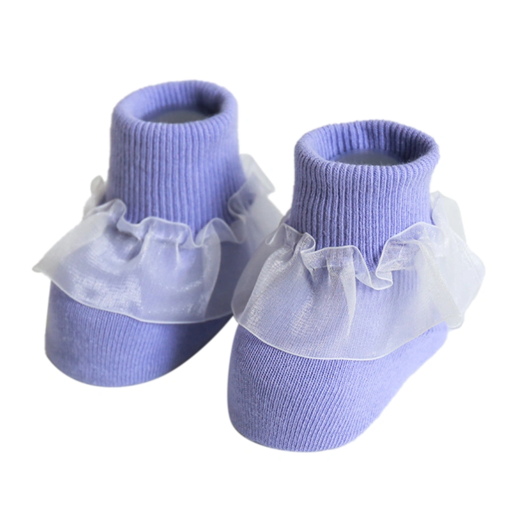 Baby Autumn Socks, Solid Color Ribbed Ankle Socks with Lace Decoration