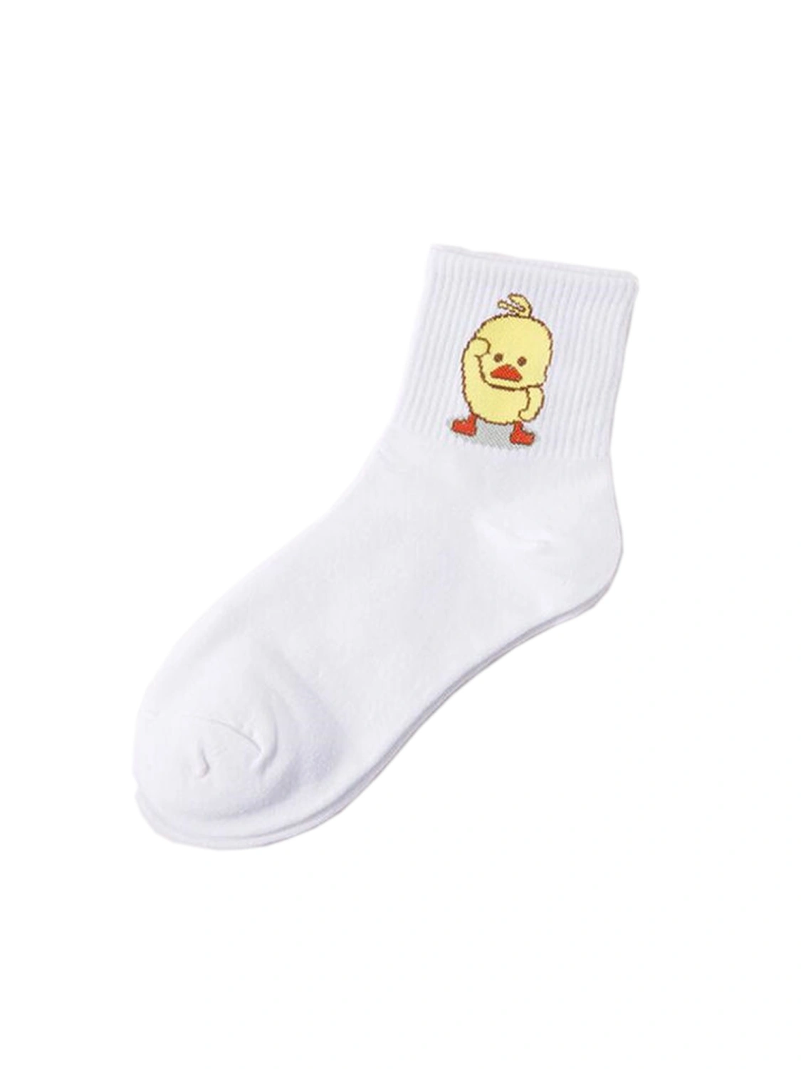 Women Girls Medium Tube Socks Cartoon Embroidered Duck Print Socks