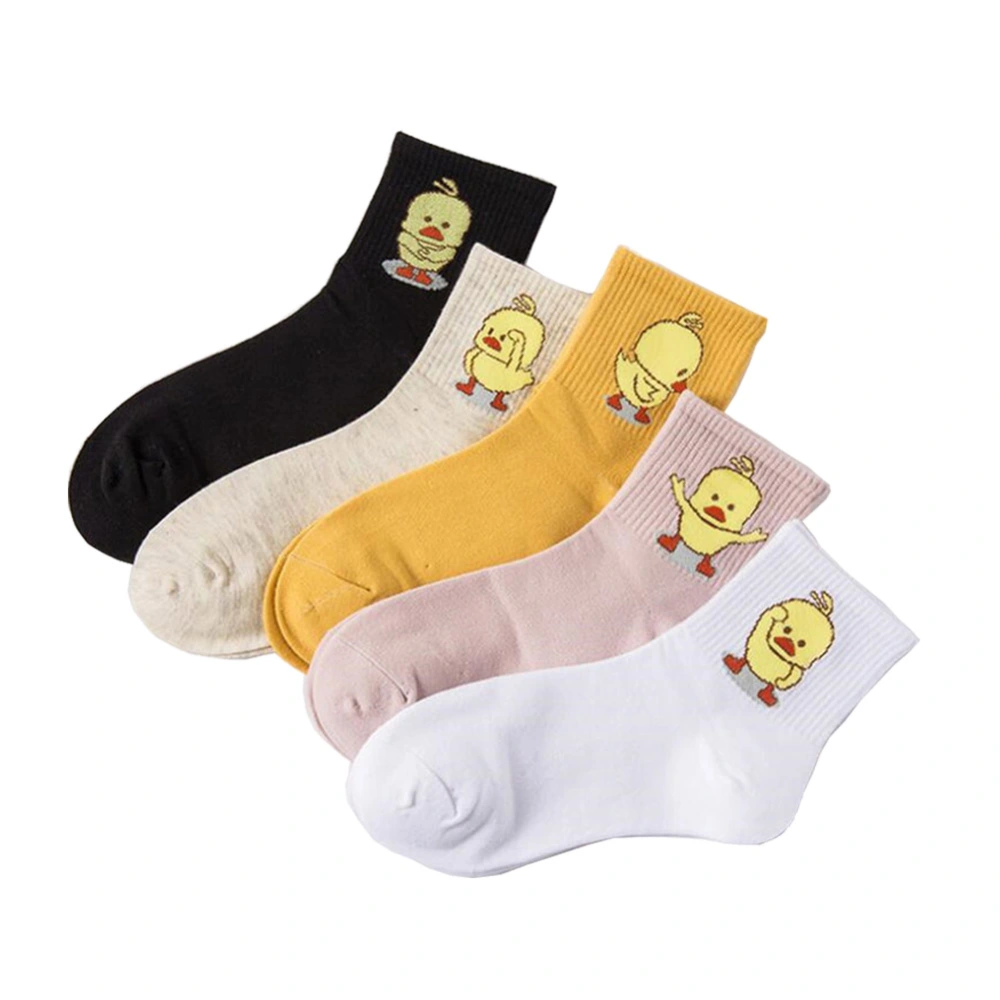 Women Girls Medium Tube Socks Cartoon Embroidered Duck Print Socks