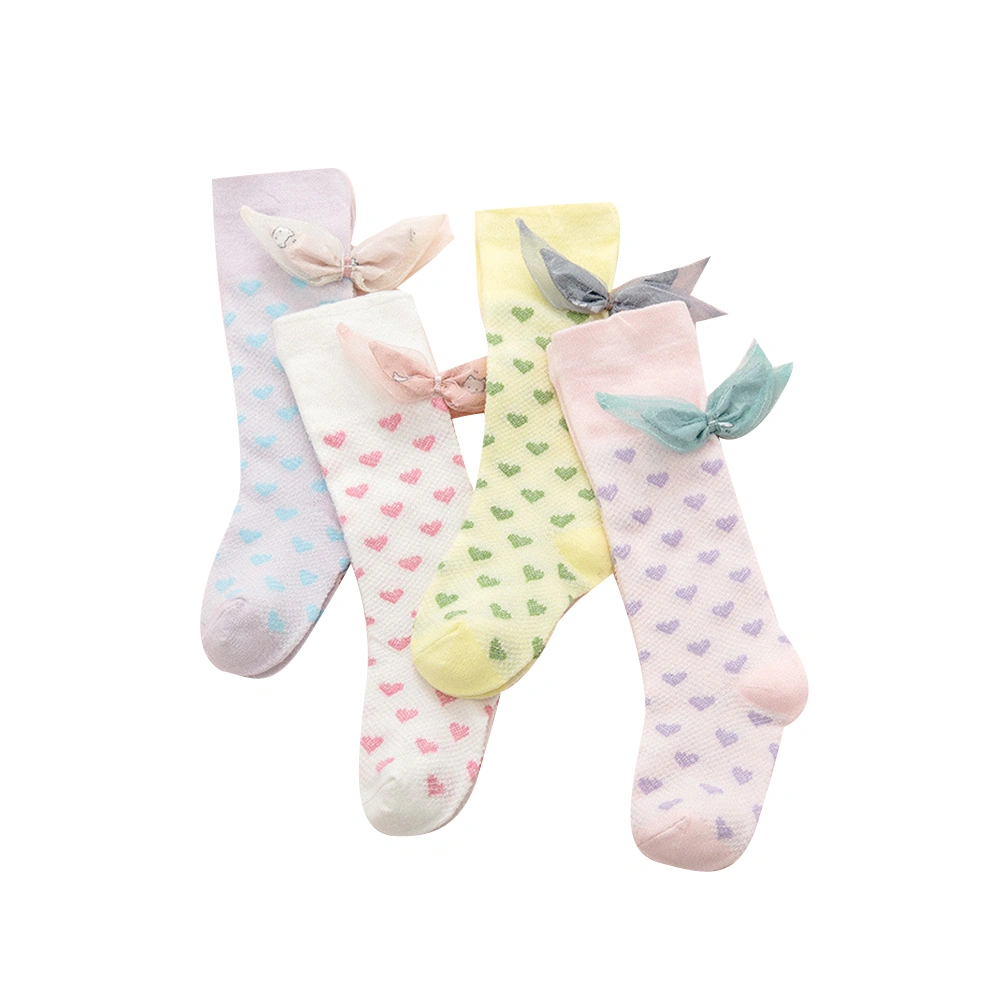 Baby Girl's Socks, Exquisite Heart Print Bowknot Breathable Stockings