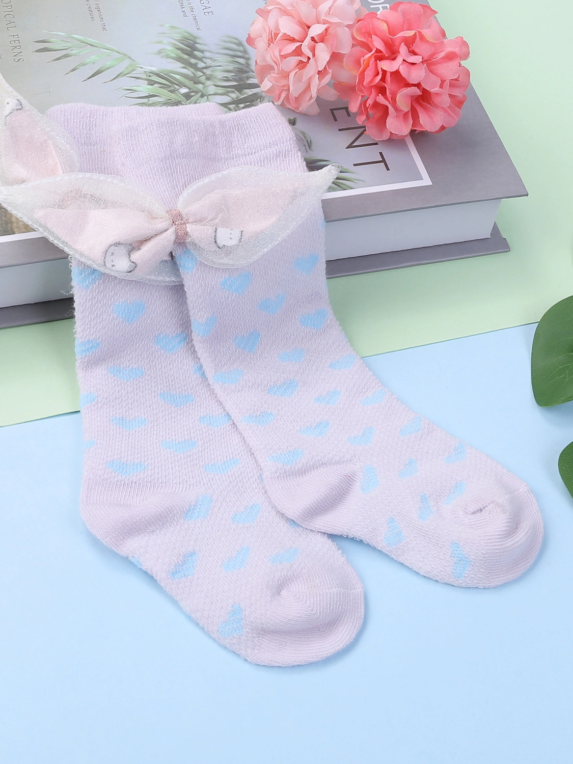 Baby Girl's Socks, Exquisite Heart Print Bowknot Breathable Stockings