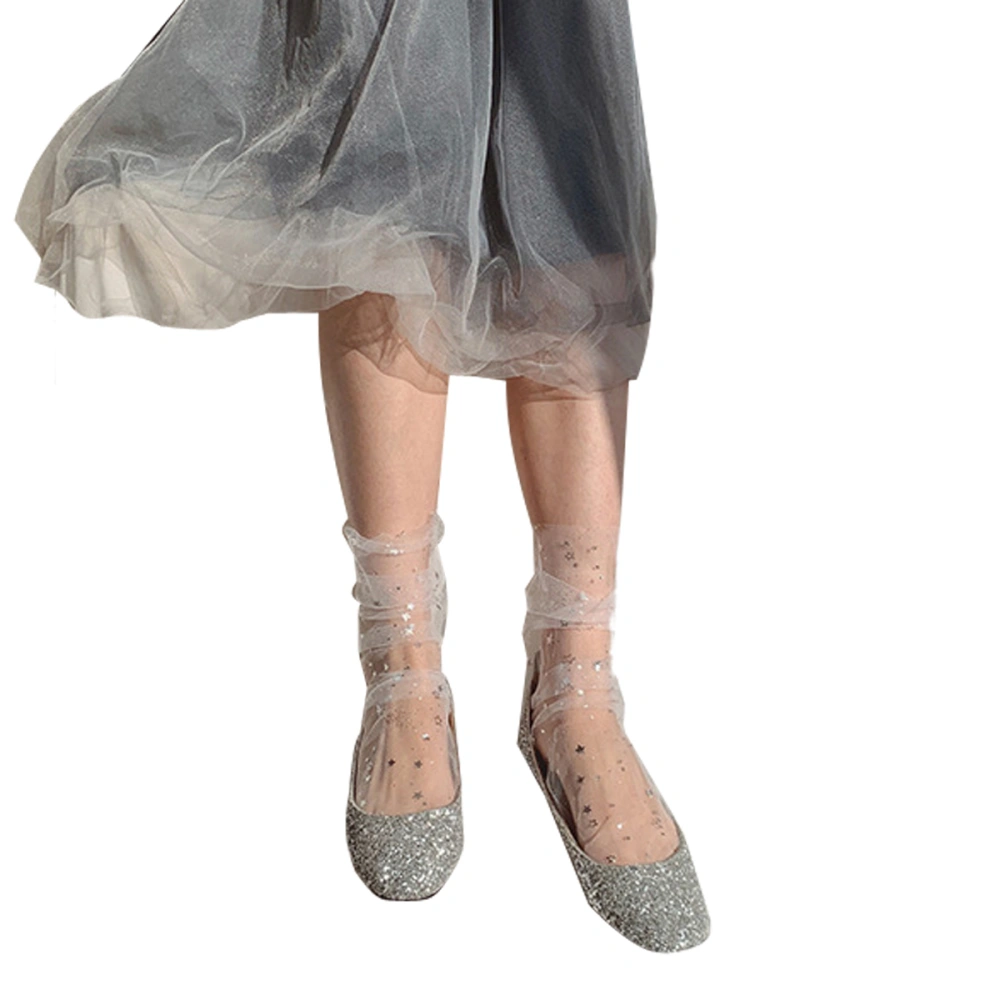 Women's Transparent Tulle Stockings, Starry Glitter Ultra Thin Socks