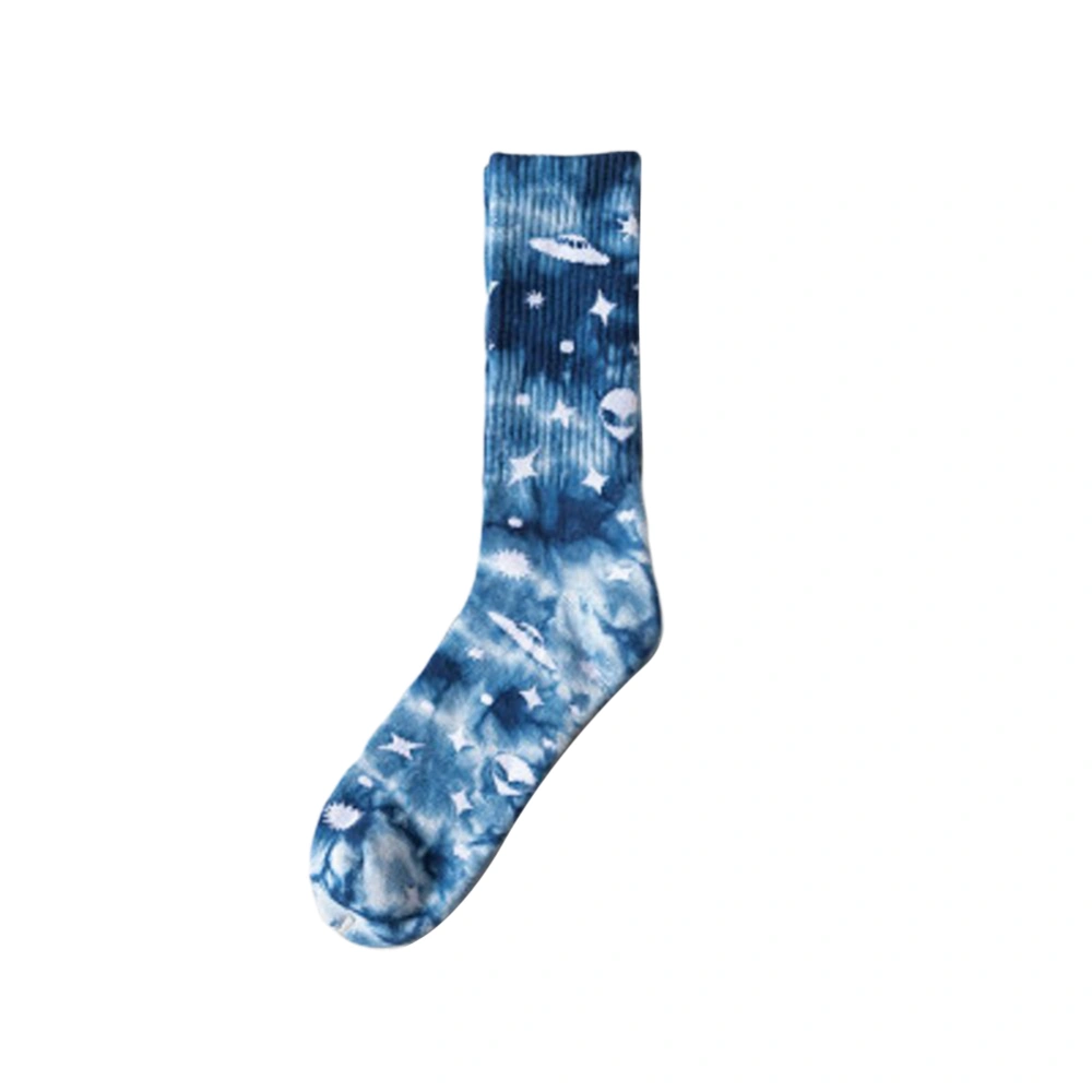 Unisex Tie-dyed Alien Print Hip-hop Style Middle Tube Cotton Socks