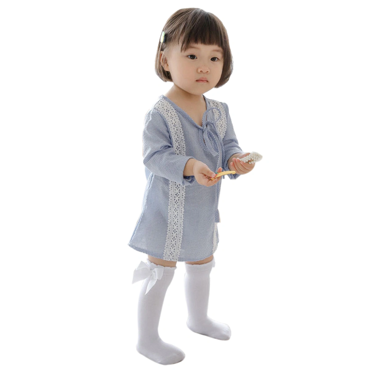 Baby Girls Cotton Long Socks Solid Color Big Bow Knee High Stocking