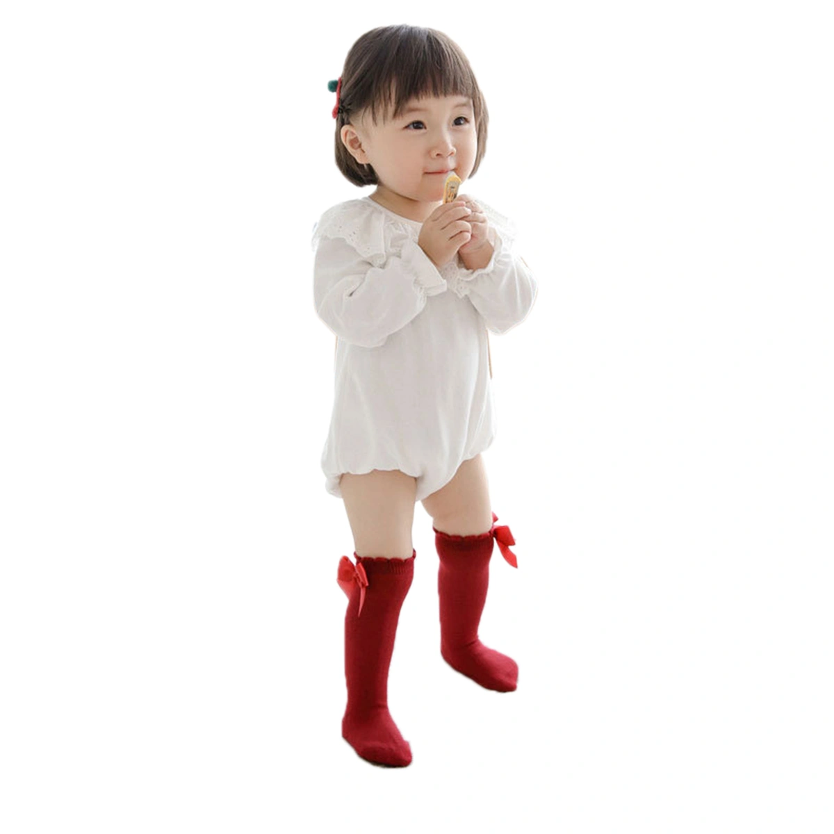 Baby Girls Cotton Long Socks Solid Color Big Bow Knee High Stocking