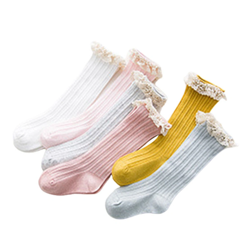 Children's Lace Socks Monochrome Leisure Knitted Soft Tube Stockings