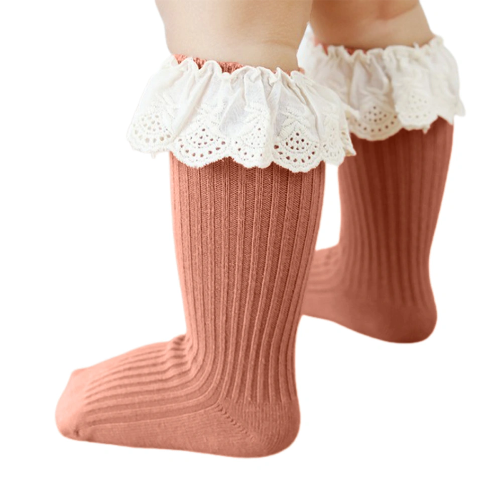 Baby Girls Lace Princess Socks Ribbed Knit Anti-slip Medium Tube Stockings