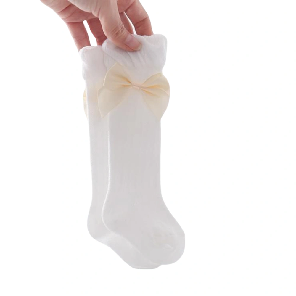 Girl's Solid Color Socks, Long Tube Socks with Big Bowknot Decor