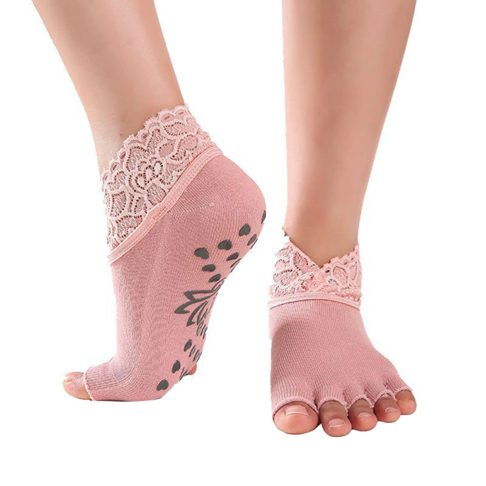 Women Open-toed Yoga Socks With Lace, Anti Slip Foot Care Short Tube Stockings