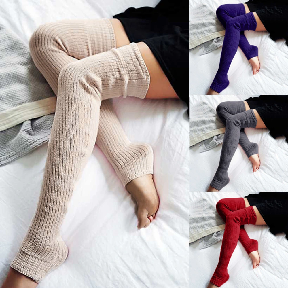 Women Autumn and Winter Solid Color Footless Knitted Leg Warmers