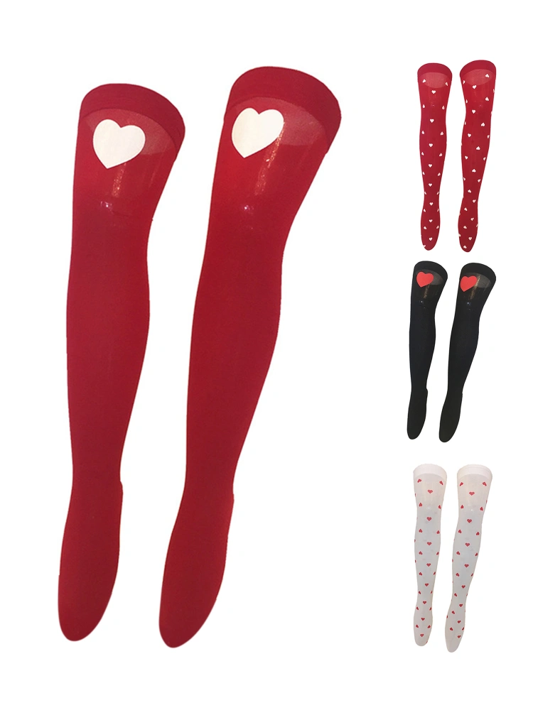 Women's Valentine's Day Printed Stockings, Over Knee High Silk Socks