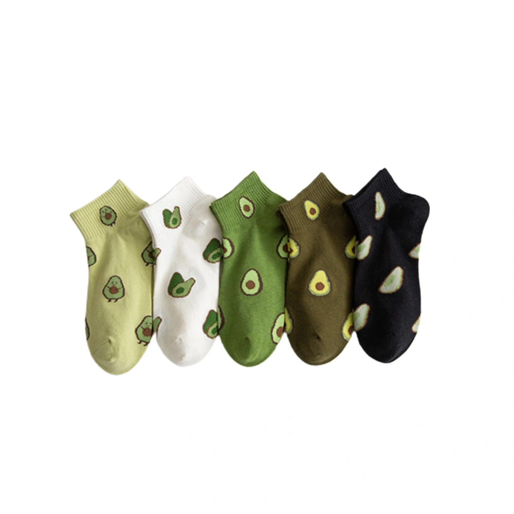 Women's Avocado Pattern Ankle Socks, 5 Pairs Casual Cotton Socks