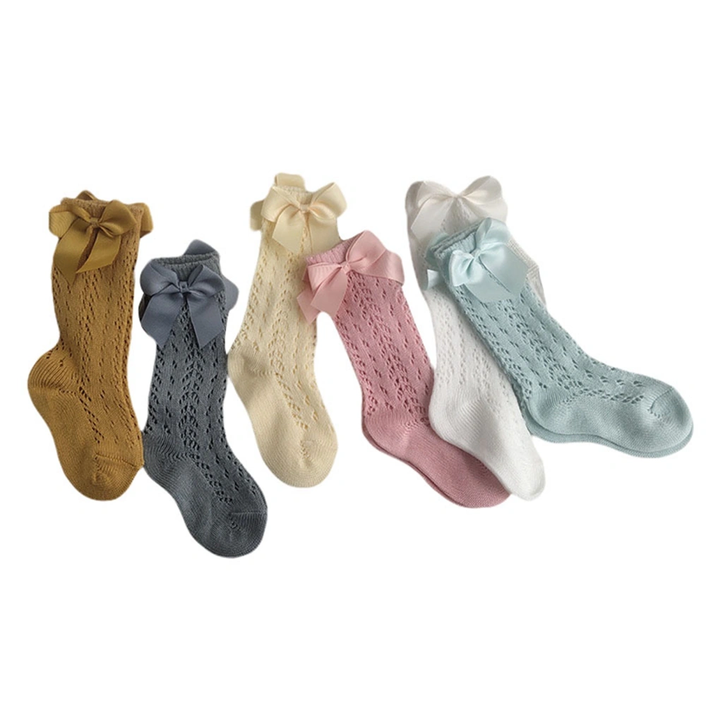 Kids Girls Solid Color Bowknot Net Stocking Baby Medium Tube Socks