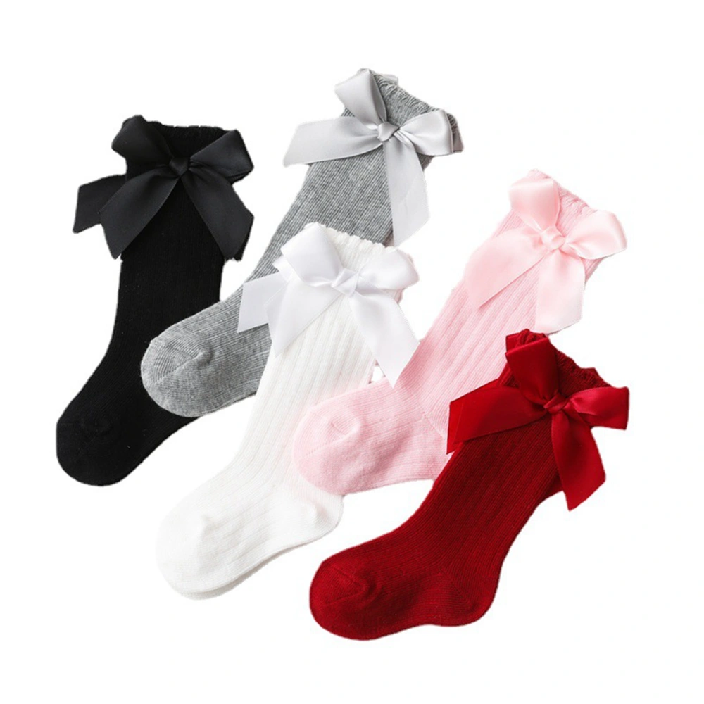 Baby Girls Fashion Bowknot Socks Stylish Solid Color Knee-high Socks