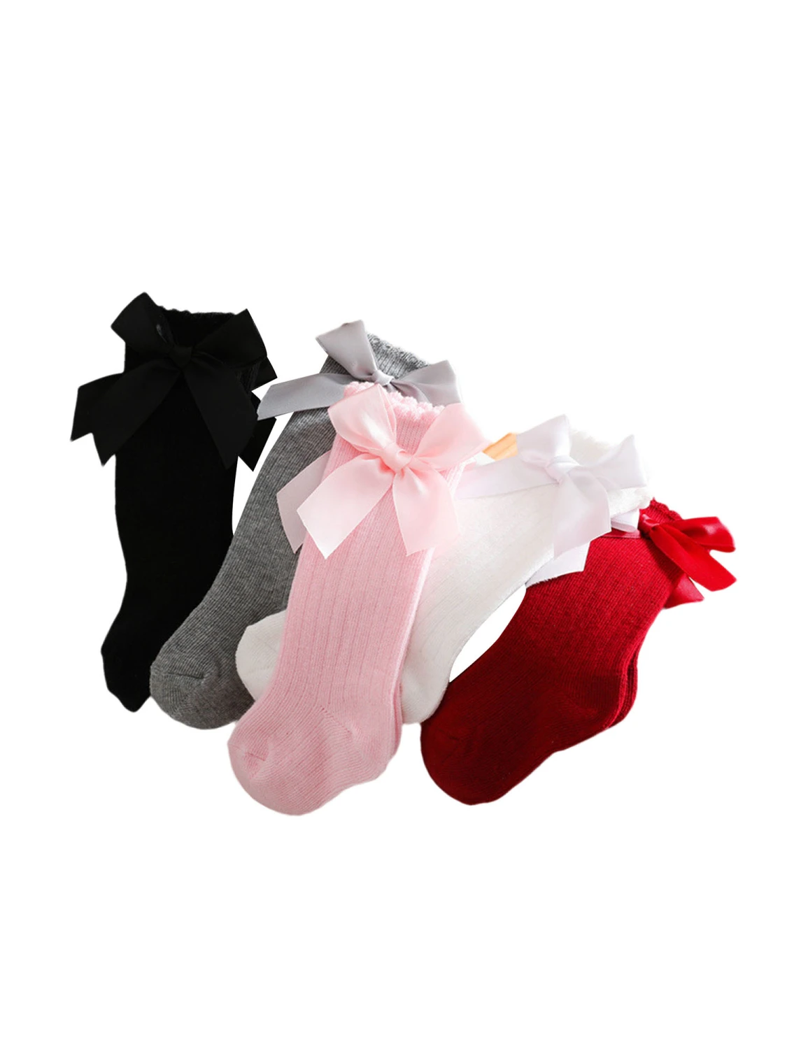Baby Girls Fashion Bowknot Socks Stylish Solid Color Knee-high Socks