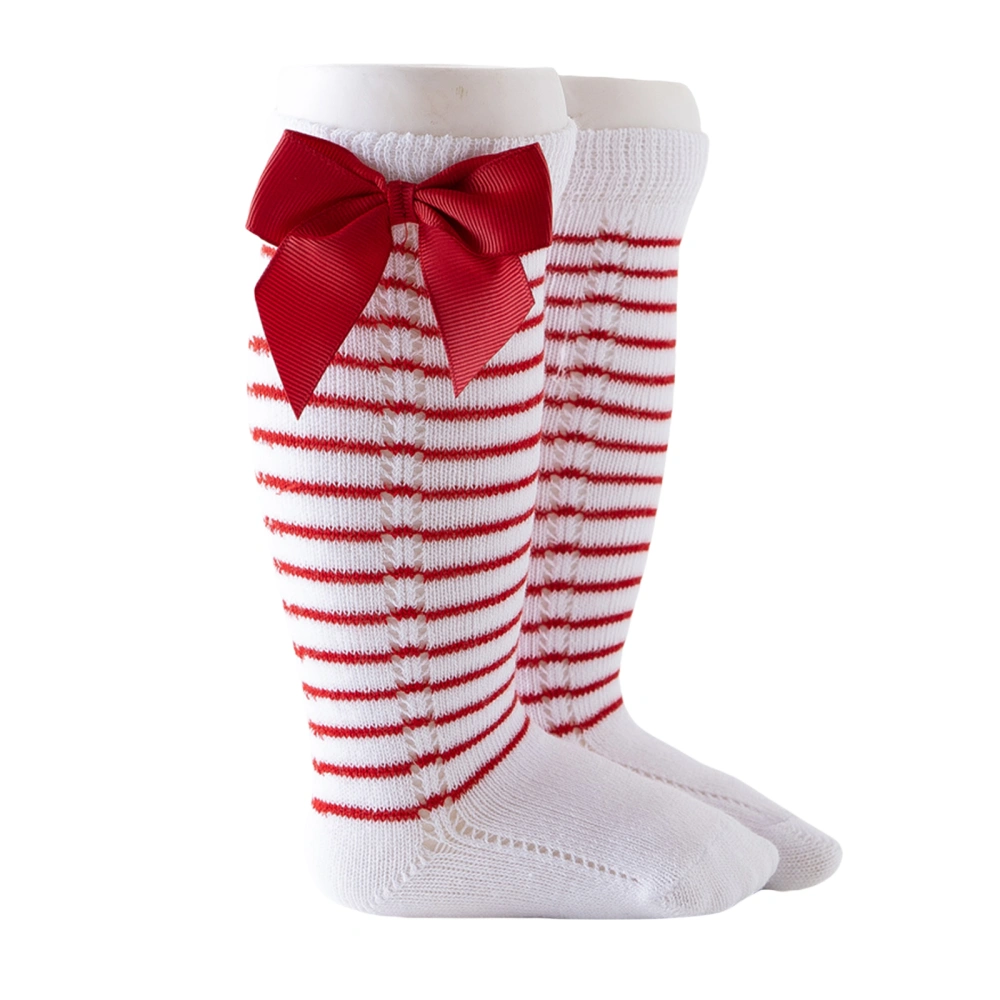 Kids Stocking, Striped Cotton Socks Long Tube Socks with Bowknot