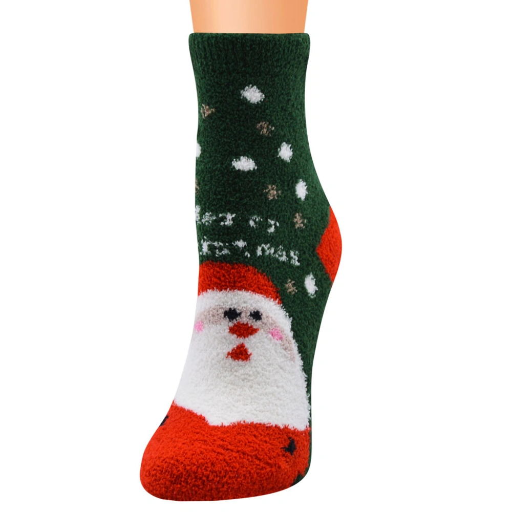 Women Christmas Printed Floor Sock, Coral Fleece Elastic Calf Socks