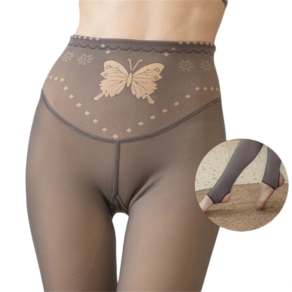 Women Butterfly High Waist Fake Translucent Fleece Lined Tights