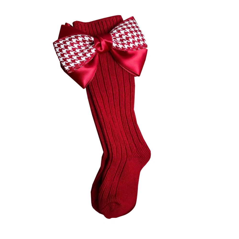 Girls' Tube Socks Non-slip Rib Knit Houndstooth/ Ribbon Bow Socks