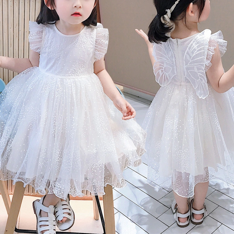 Girls Princess Dress Dot Print Tutu Ball Gown with Butterfly Wings