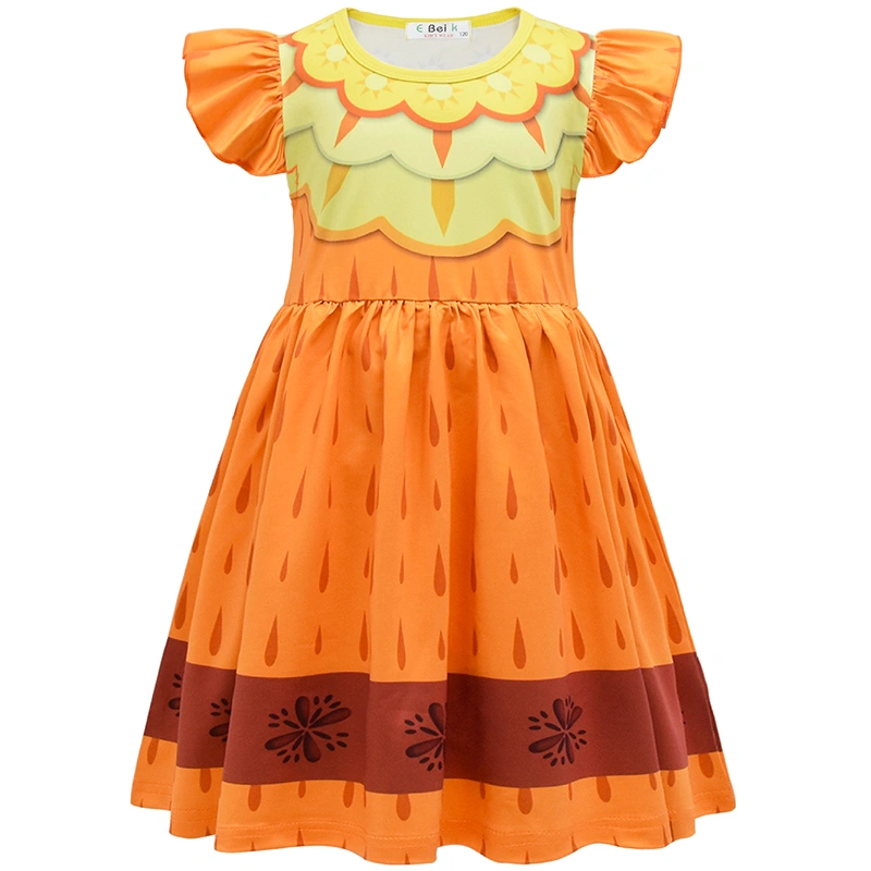 Girls Flying Sleeve Dress, Crew Neck Patchwork Birthday Party Dress