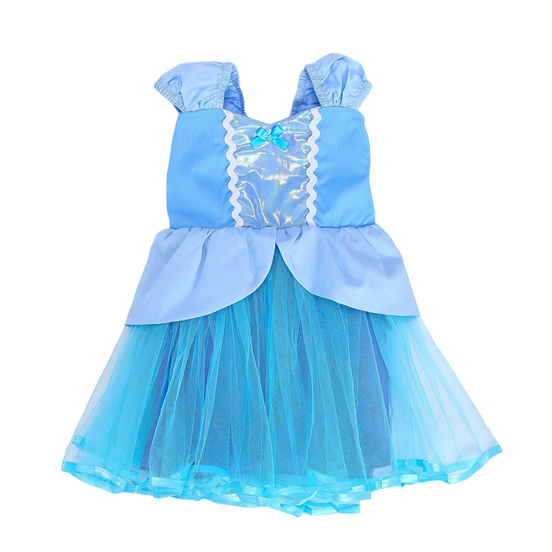 Girls Dress Cap Sleeve Patchwork Mesh Puff Hem Princess Dress