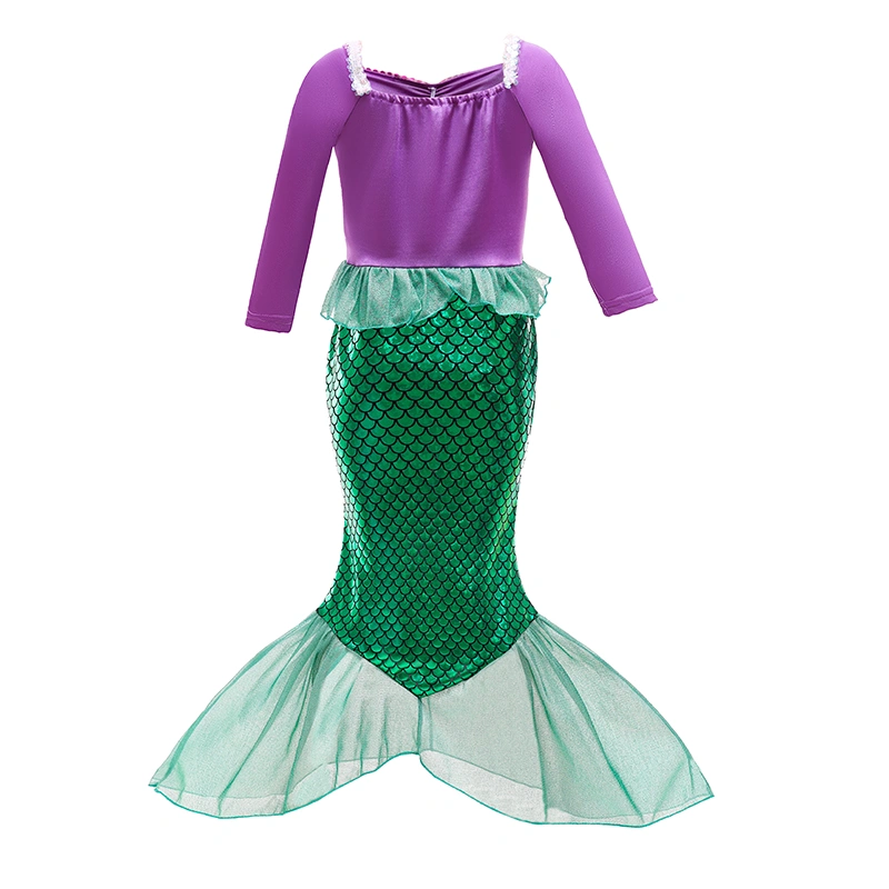 Girls Dress Fish Scale Fishtail Mesh Long Sleeve Mermaid Dress