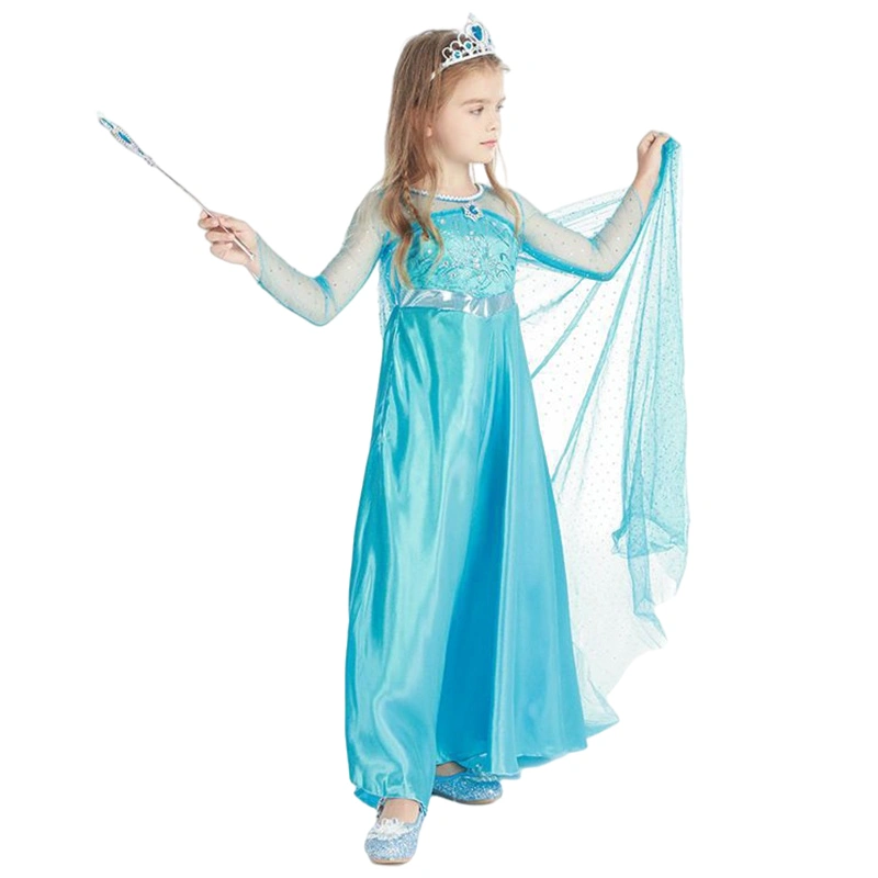 Kids Girl Princess Cosplay Dress Sequins Long Sleeve Dress with Shawl