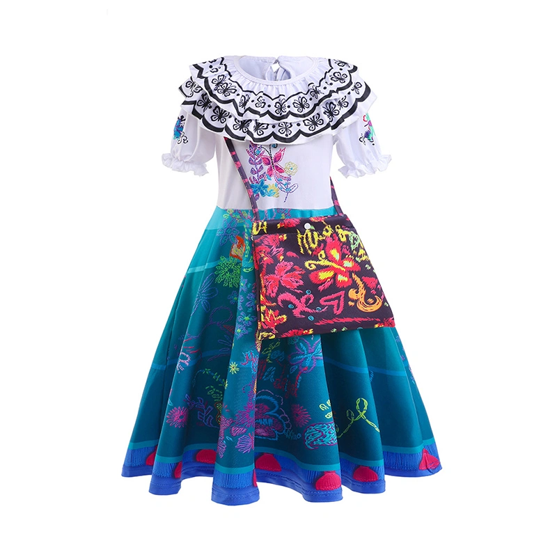 Girls Princess Dress, Short Sleeve Printed O-Neck Long Dress + Bag