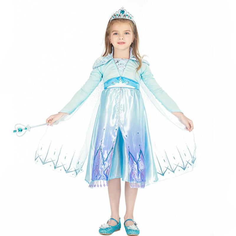 Kids Printed Patterns Stand Collar Long Sleeve Princess Dress