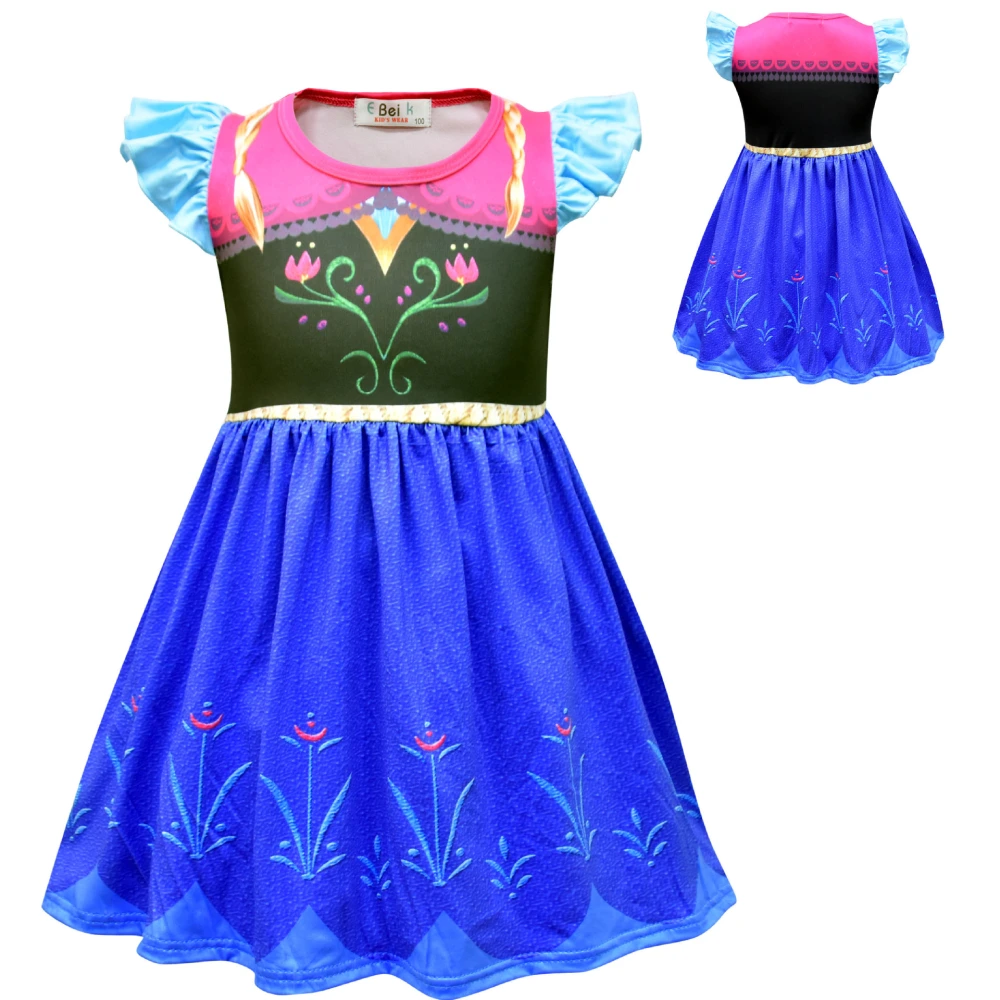 Kids Girls Dress Fly Sleeve Crew Neck Flower Patchwork Dress for Party