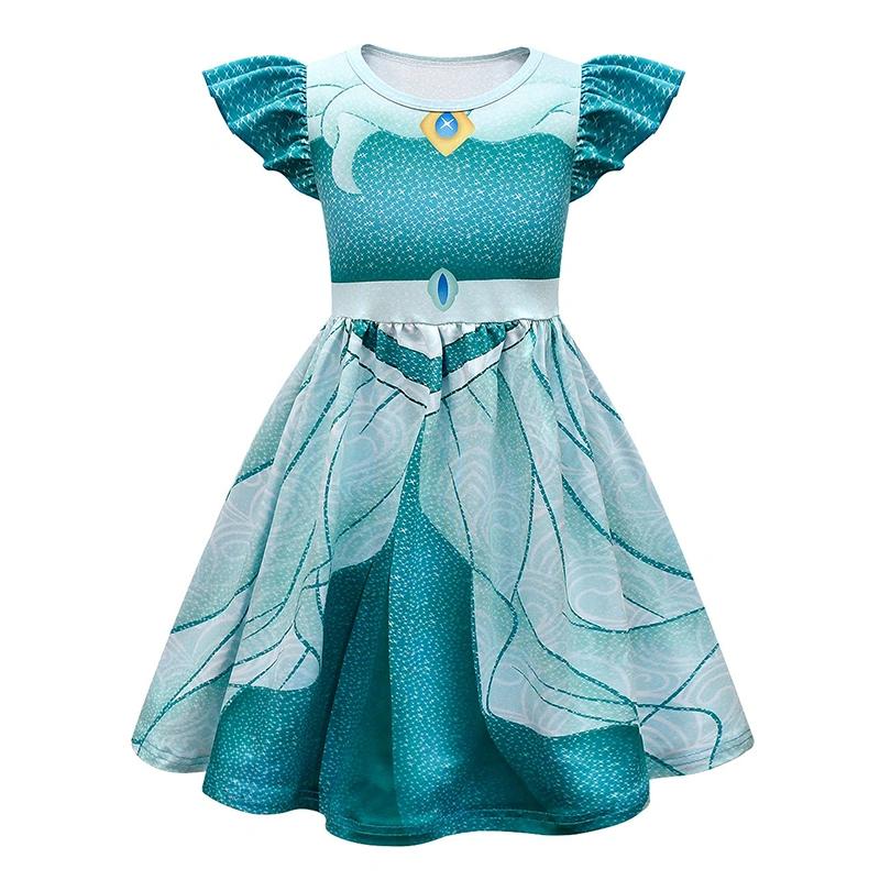 Girls Princess Dress, Patchwork Short Fly Sleeves Cinched Waist Skirt