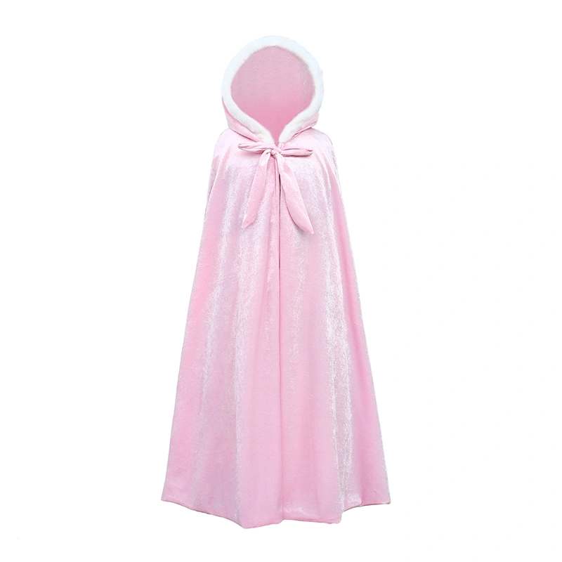 Kids Girls Velvet Cloak, Hooded Patchwork Lacing Long Cape for Cosplay