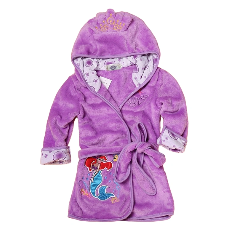 Kids Bathrobe, Cartoon Long Sleeve Hooded Night-Robe with Waist Belt