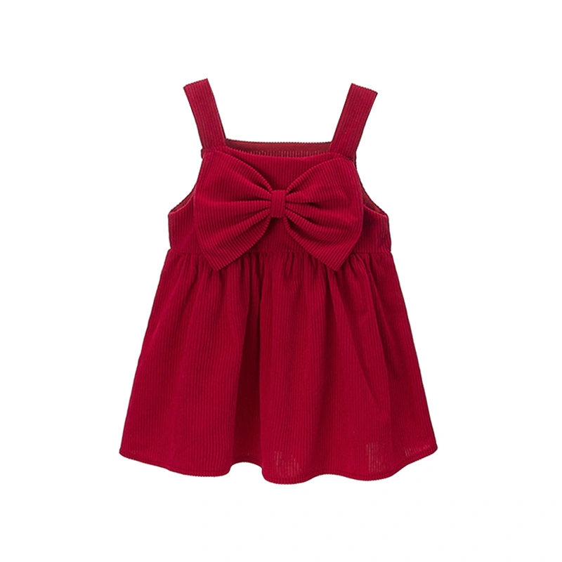 Toddler Girls Tank Dress, Sleeveless Bow Front Corduroy Dress