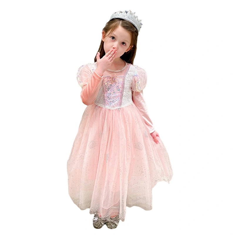 Girls Long Sleeve Star Print Tulle Patchwork Frozen Aisha Dress