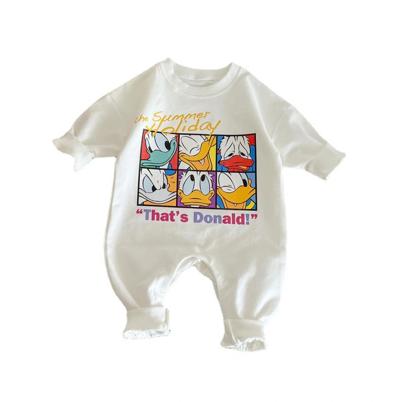 Baby Girl Boys Long Sleeve Round Neck Cartoon Duck Long Romper 