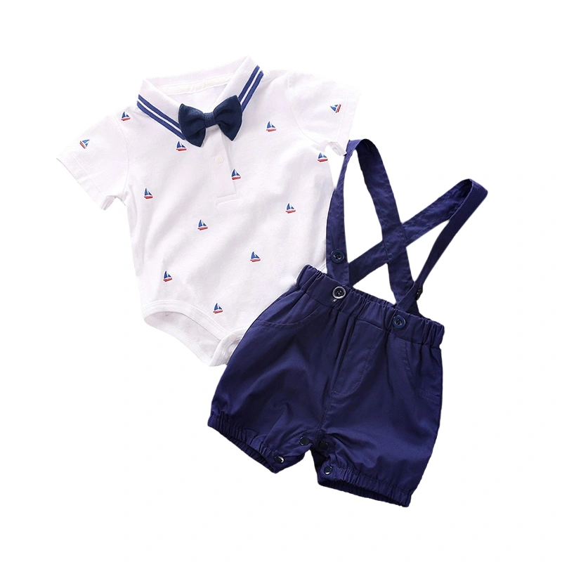 Boys Lapel Buttons Romper Tops + Suspender Pants for Casual 