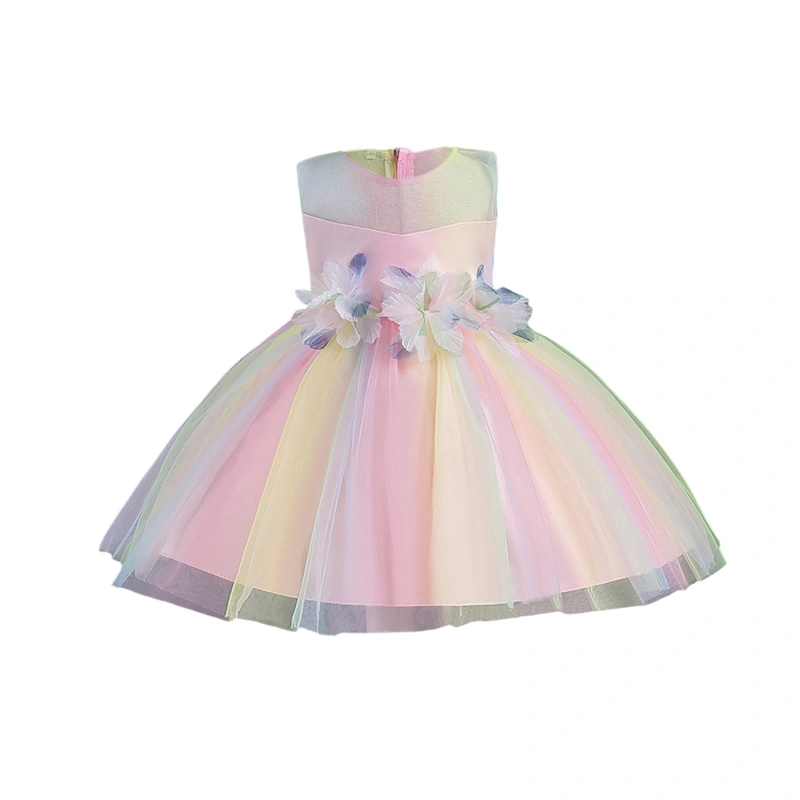 Toddler Girls Summer Sleeveless O Neck Flower Decor A-line Tulle Dress