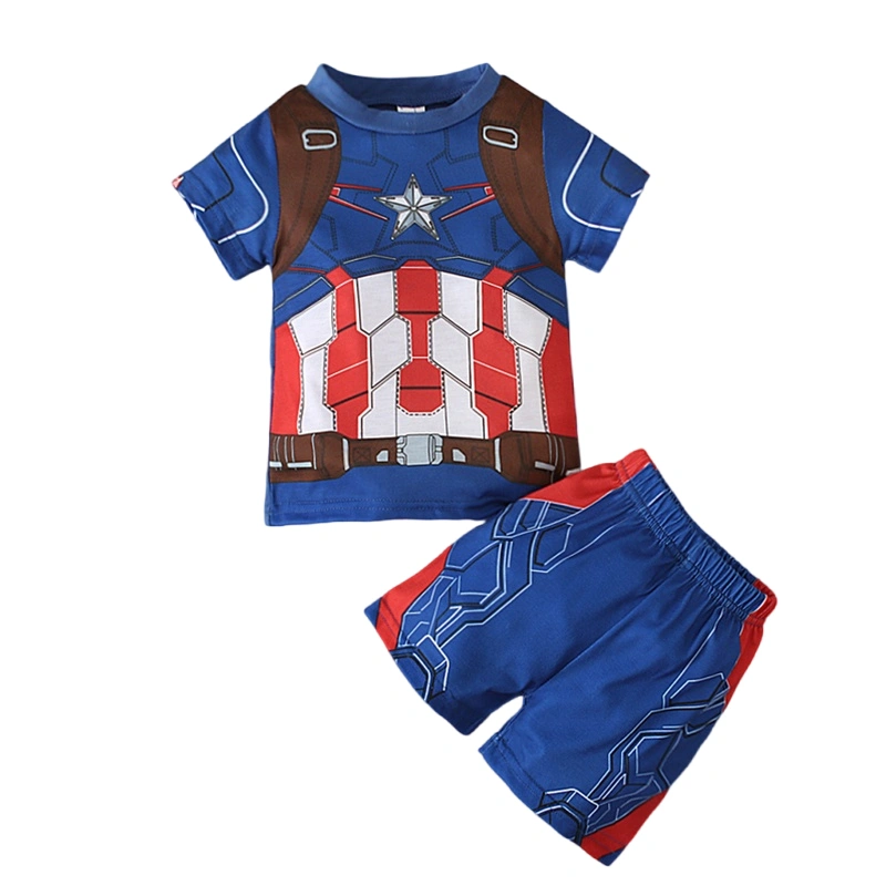 Boy Avengers Element Print Short Sleeve T-Shirt Elastic Waist Shorts 