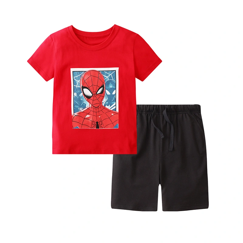 Boys Cool 2 Piece Outfits Cartoon Spider Print T-Shirt and Shorts