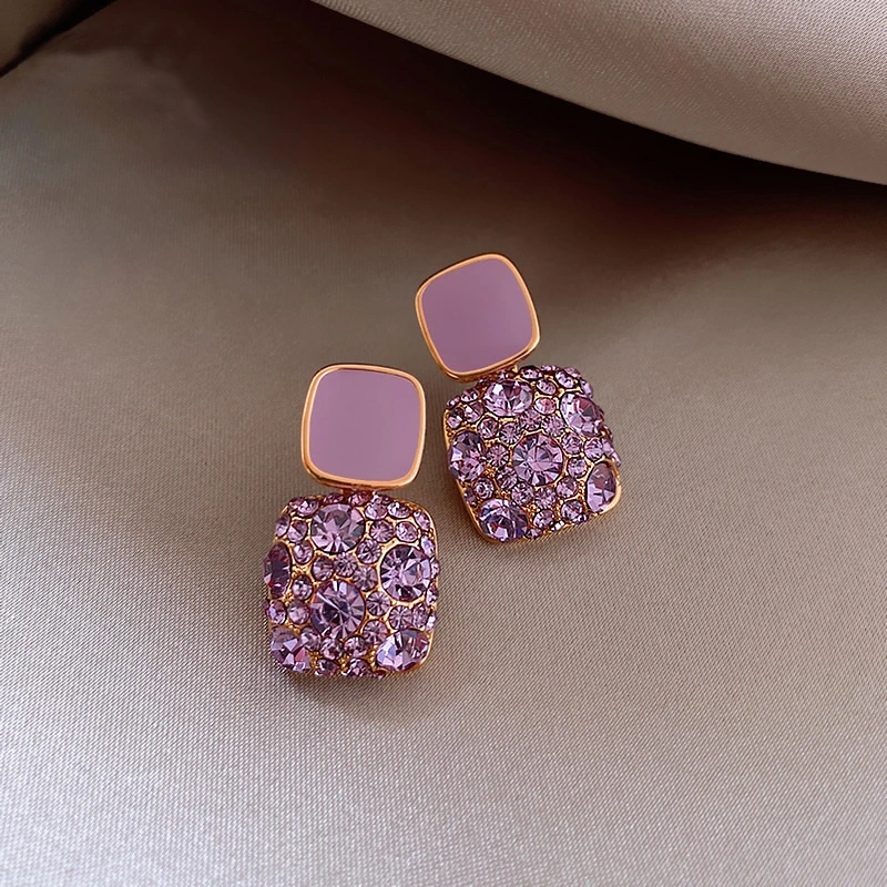 Shine Rhinestone Earrings for Women, Temperament Square Earrings