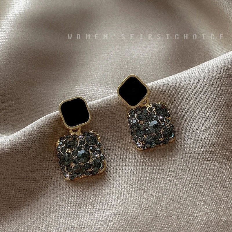 Shine Rhinestone Earrings for Women, Temperament Square Earrings