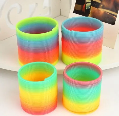 Rainbow Spring Toy Novelty Colorful Plastic Ring Pull Toy Party Prizes