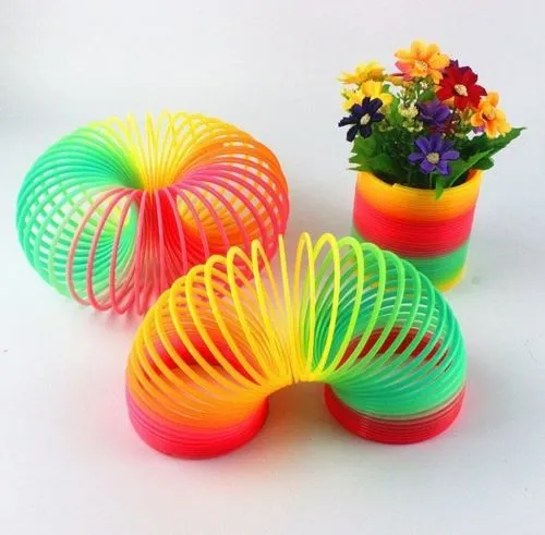 Rainbow Spring Toy Novelty Colorful Plastic Ring Pull Toy Party Prizes